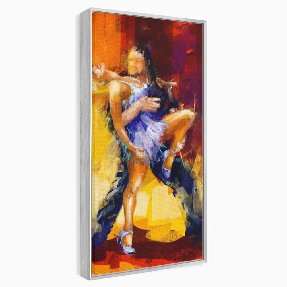 Tablou canvas cu tablou canvas cu un cuplu dansand tango, in rama de aluminiu argintiu